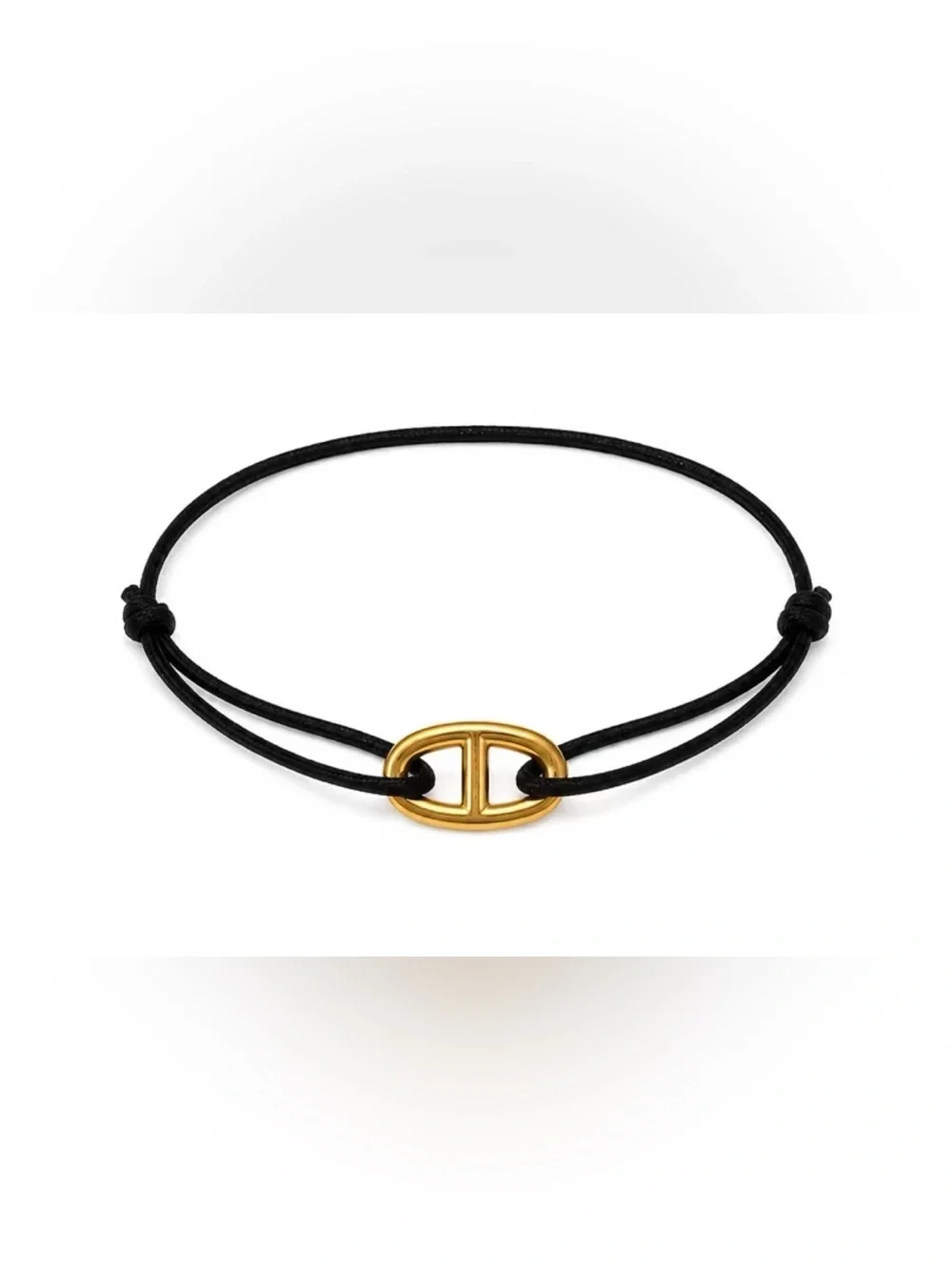 Gold Oval Accent Black Cord Bracelet - Designer Style